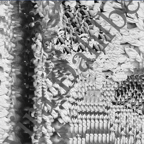 Experimentell digital print i svartvitt med textur och glitch-liknande struktur, designad av Elvira Dahlberg